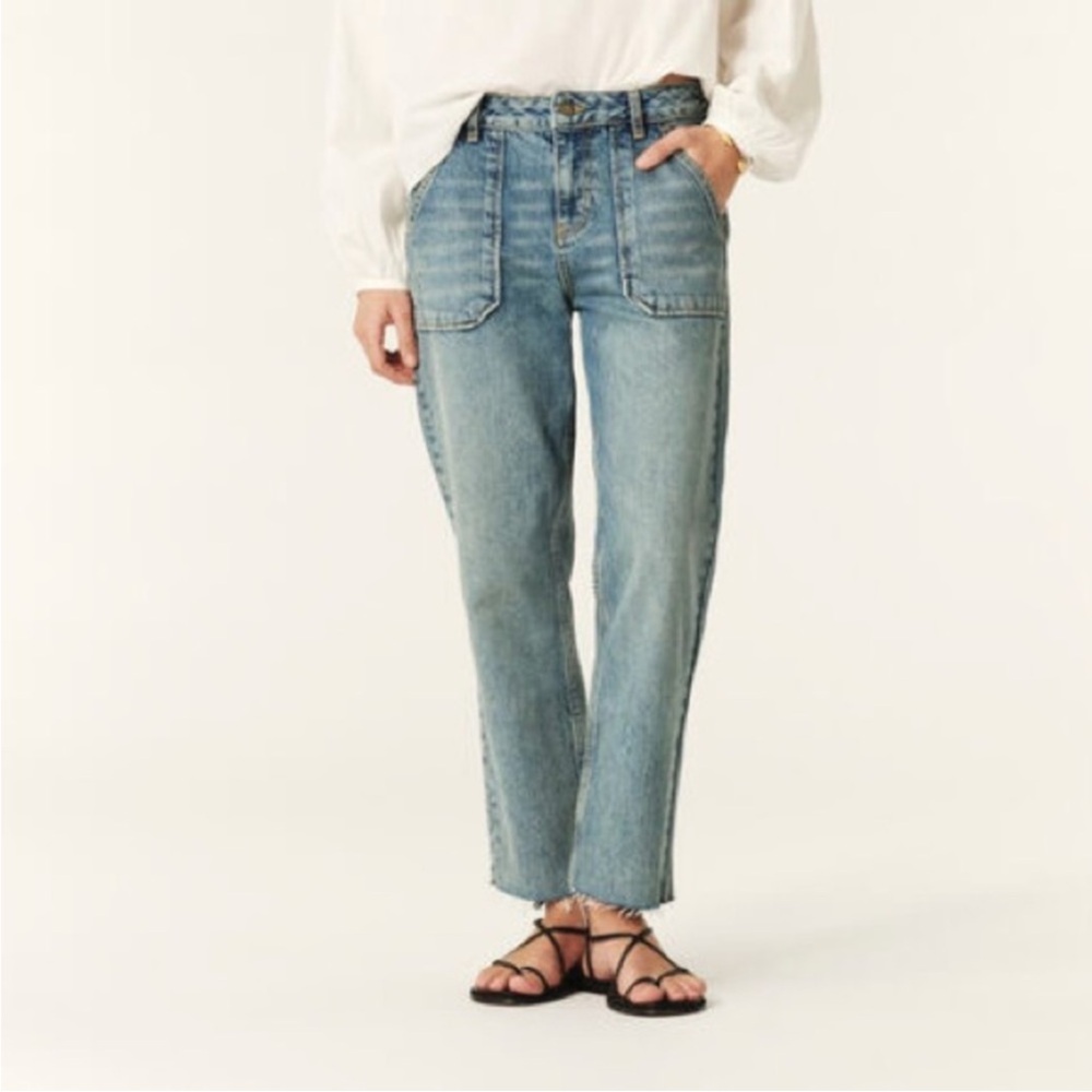 ba&sh Elly Straight Leg Crop Light Blue Jeans Size 26.